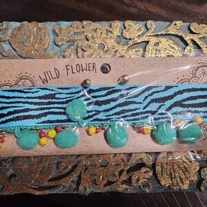 Wild Flower Zebra Print Ribbon with Pom Poms Chocker